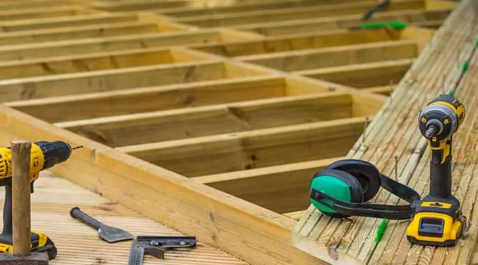 Deck framing and joists under construction
