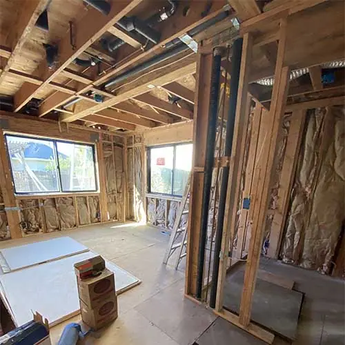 Addition shell with new window openings and joists