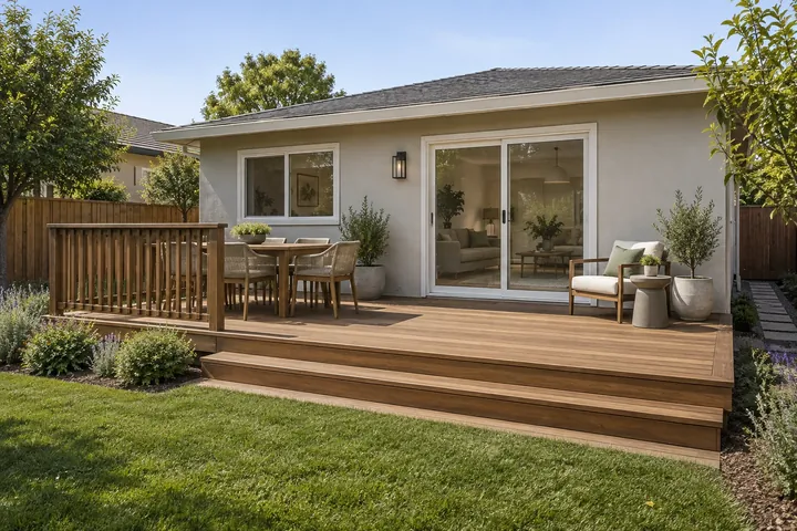 3D concept of a backyard deck at the Smart finish level