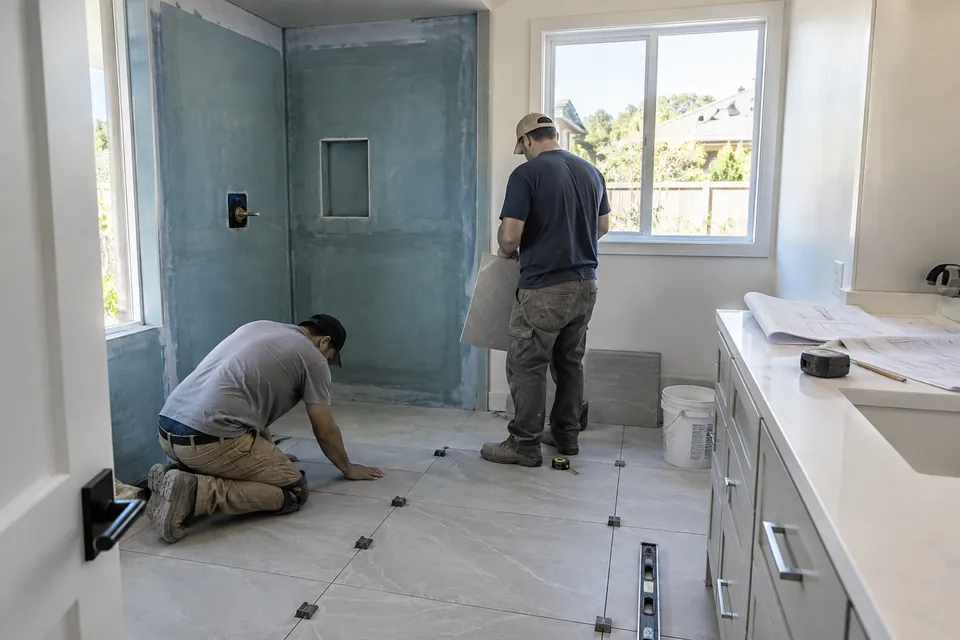 Bathroom remodel in progress in a San Mateo home