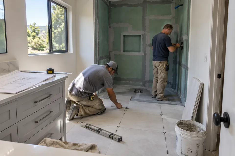 Bathroom remodel in progress in a Hillsborough home