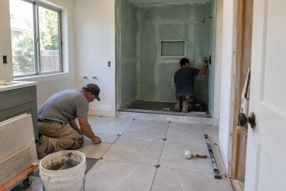 Bathroom remodel in progress in a Palo Alto home