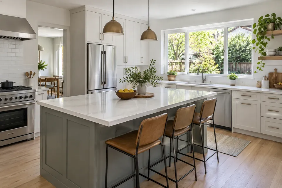 The finished kitchen in a Redwood City home